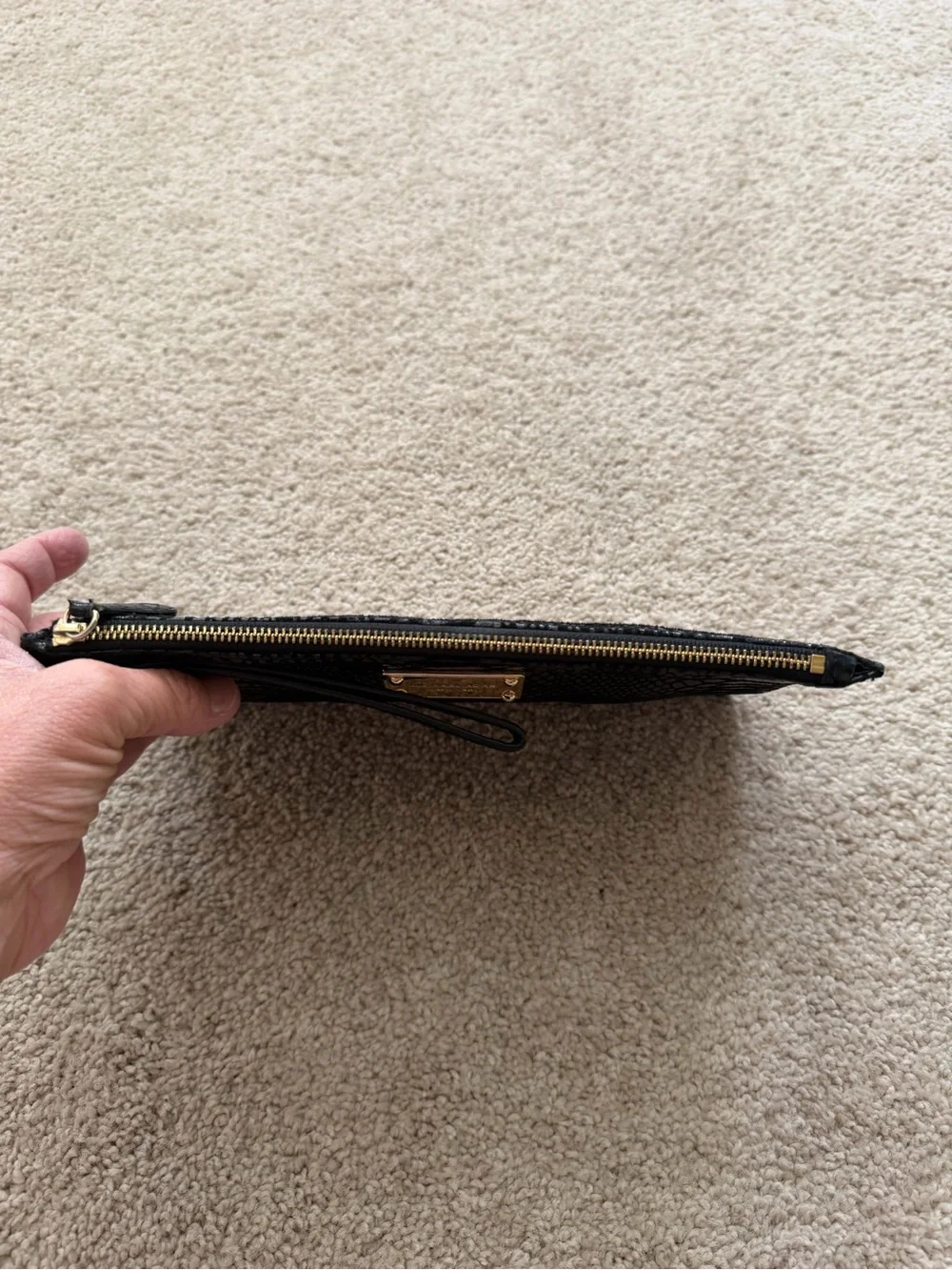 Black snakeskin Michael Kors wristlet clutch leather gold hardware